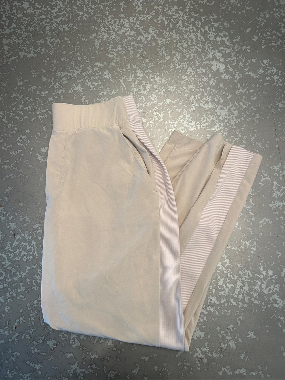 Athleta Light Cream Track Joggers with Side Rib Stripe